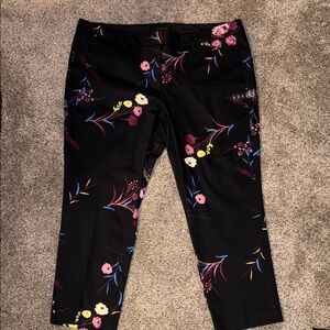 Worthington Black Floral Ankle Pants with Pink, Yellow & Blue Accents